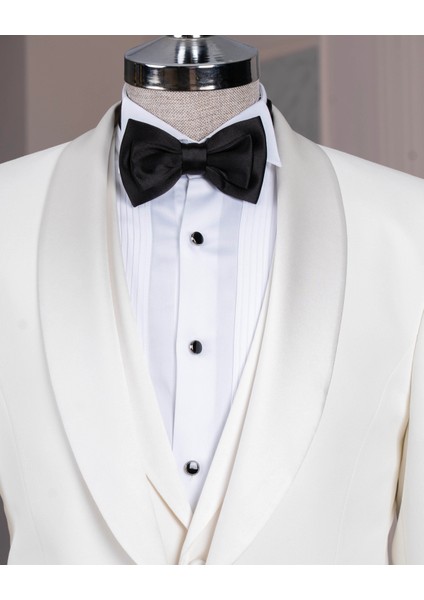 Italyan Stil Slim Fit Şal Yaka Ceket Yelek Pantolon Damatlık Set Beyaz T13695 modelleri