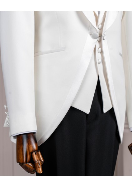 Italyan Stil Slim Fit Şal Yaka Ceket Yelek Pantolon Damatlık Set Beyaz T13695 indirimleri