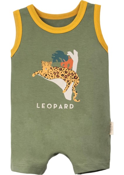 Leopar Askılı Üçlü Kısa Tulum Set Zeytin Yeşili modelleri