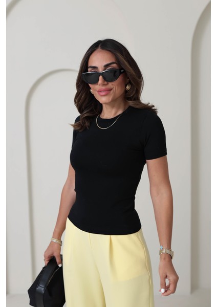 Kadın Kısa Kollu Bisiklet Yaka Basic Viscon Likralı Body fiyatları