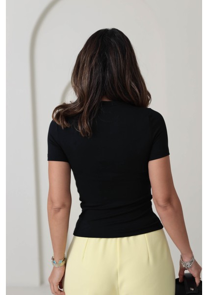 Kadın Kısa Kollu Bisiklet Yaka Basic Viscon Likralı Body indirimleri