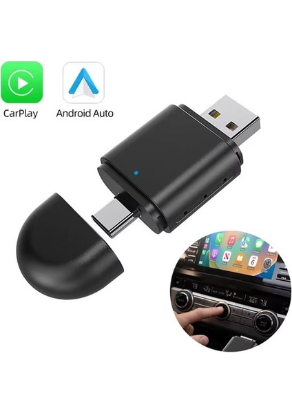 Powermaster PM-27447 Kablosuz Carplay - Android Auto Çevirici Dönüştürücü Adaptör Iki Girişli USB - Type-C