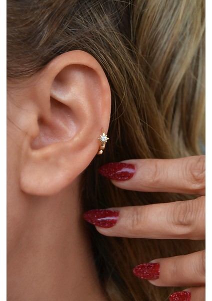 Gold Kutup Yıldızı Tasarımlı, Rodyum Kaplama Zirkon Taşlı Halka Tragus ve Helix Kıkırdak Küpesi fiyatları