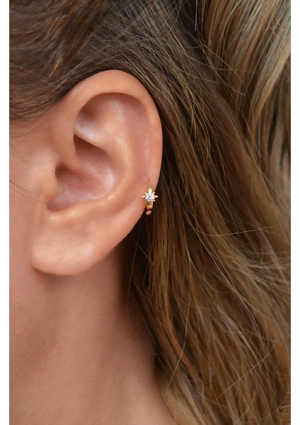 Gold Kutup Yıldızı Tasarımlı, Rodyum Kaplama Zirkon Taşlı Halka Tragus ve Helix Kıkırdak Küpesi fırsatları