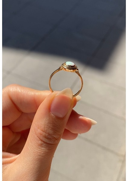 14 Ayar Altın Mistik Oval Opalit Taşlı Yüzük modelleri