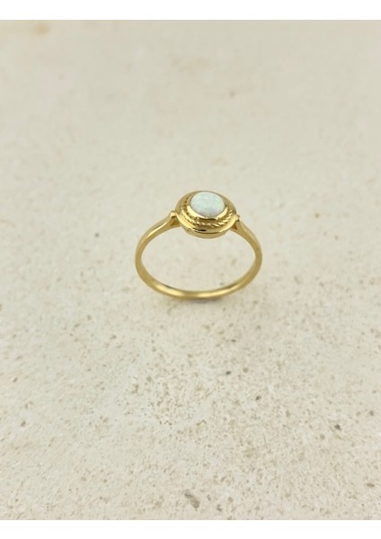 14 Ayar Altın Mistik Oval Opalit Taşlı Yüzük
