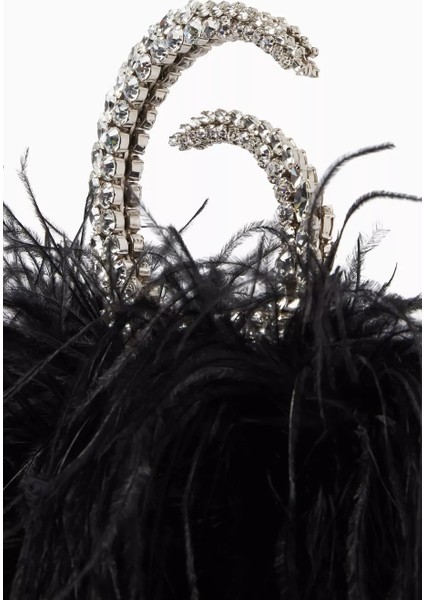 Karma Feather Clutch Siyah Tüy Kaplama & Kristal Saplı Zarif Gece Çantası fiyatları