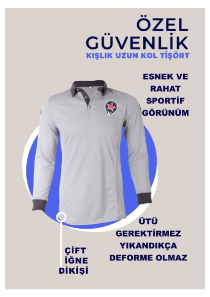 Yeni Kamu Personel Özel Güvenlik T-Shirt Lacos Uzun Kollu Tişort Yönetmeliğe Uygun