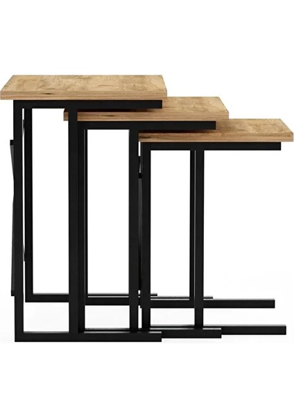 Metal Ayaklı 3'lü Zigon Sehpa- Modern Tasarım Zigon Sehpa