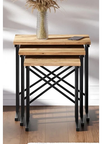 Metal Ayaklı 3'lü Zigon Sehpa- Modern Tasarım Zigon Sehpa fırsatları