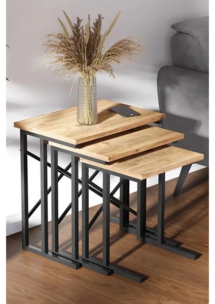 Metal Ayaklı 3'lü Zigon Sehpa- Modern Tasarım Zigon Sehpa indirimleri