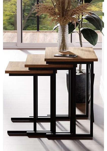 Metal Ayaklı 3'lü Zigon Sehpa- Modern Tasarım Zigon Sehpa