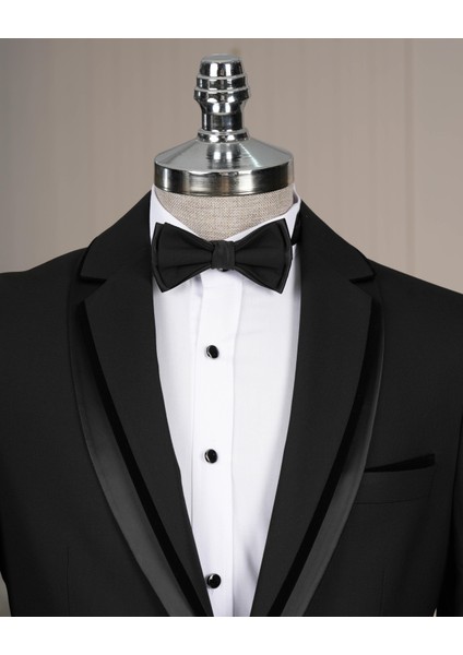 Italyan Stil Şal Yaka Ceket Yelek Pantolon Damatlık Set Siyah T14270 fiyatları