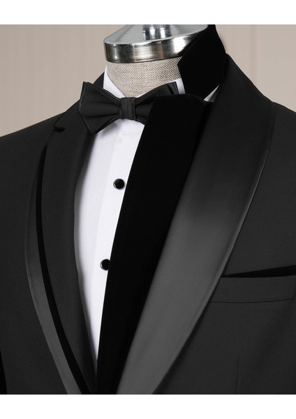 Italyan Stil Şal Yaka Ceket Yelek Pantolon Damatlık Set Siyah T14270 modelleri
