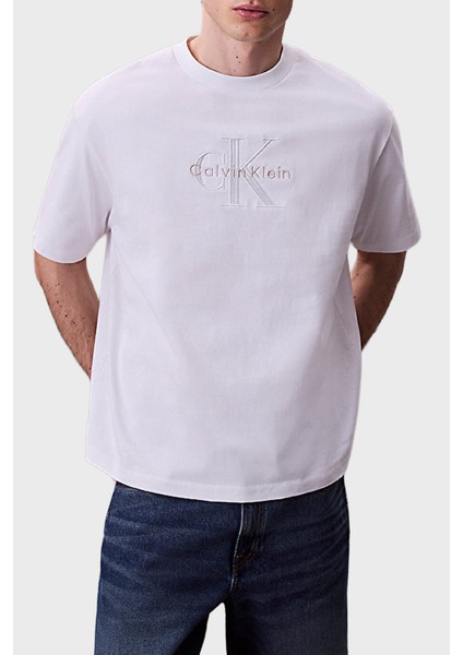 Pamuklu Oversize Fit Bisiklet Yaka Logolu T Shirt LV04RB295GYAA Erkek T Shirt LV04RB295G Yaa