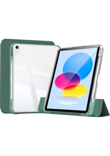 iPad 11.nesil 2025 Kılıf Magnetik Ayrılabilen Airbagli Ecrz Sliding Tablet Kılıfı - Koyu Yeşil