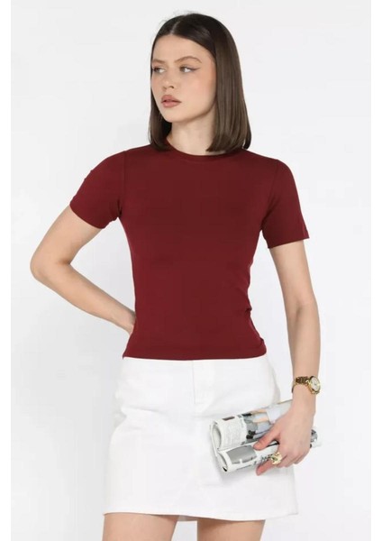 Kadın Kısa Kollu Bisiklet Yaka Basic Viscon Likralı Body fiyatları