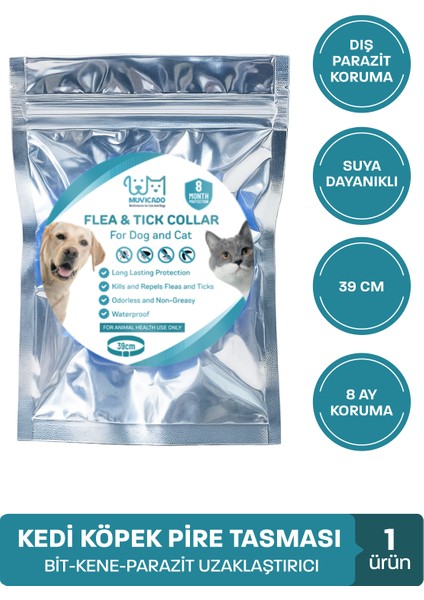 Kedi Pire Kenetasması Kedi Köpek Bit Pire Kene Parazit Kovucu Tasma Ayarlanabilir 39 cm Su Geçirmez 8 Ay Etki