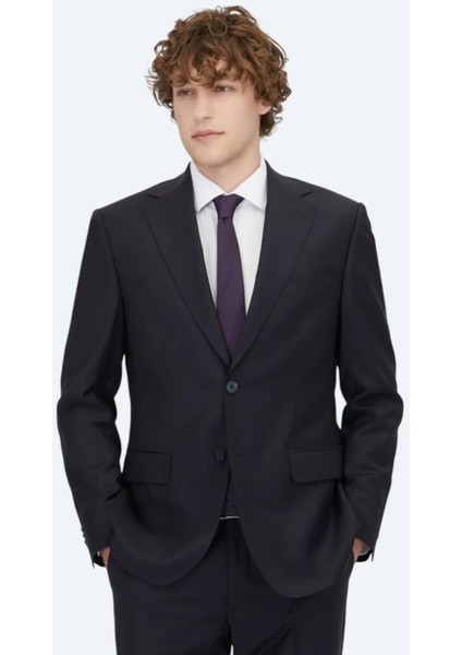 Erkek Modern Fit Yün Karışımlı Takım Elbise TKM-2068 Lacivert