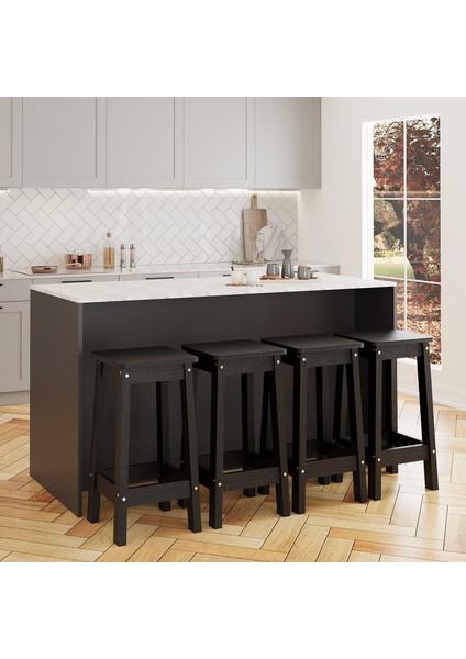 Kahlo G4631 4ADET Siyah Tabure Mutfak Ada 160CM Carrara Mermer Desen Antrasit Bar Masa Kapaklı Dolap