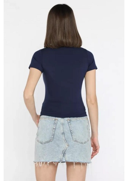 Kadın Kısa Kollu Bisiklet Yaka Basic Viscon Likralı Body fiyatları