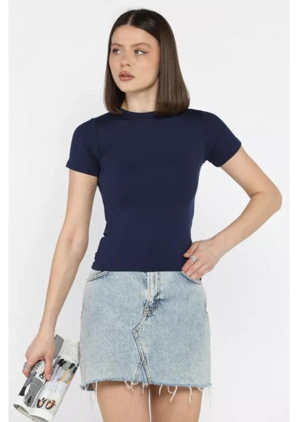 Kadın Kısa Kollu Bisiklet Yaka Basic Viscon Likralı Body modelleri