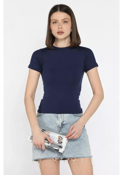 Kadın Kısa Kollu Bisiklet Yaka Basic Viscon Likralı Body fırsatları