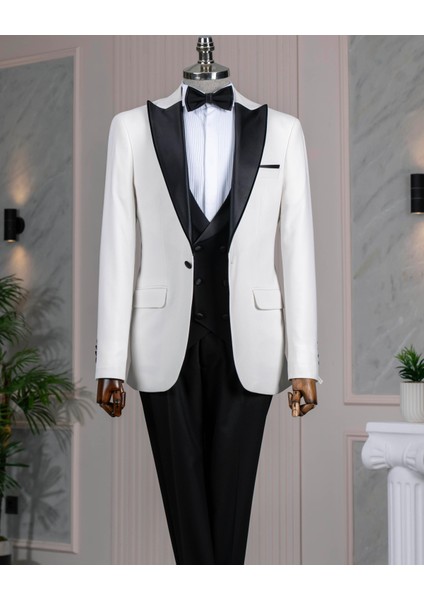 Italyan Stil Slim Fitı Ceket Yelek Pantolon Damatlık Set Beyaz T14539 indirimleri