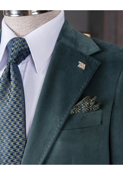 Terziademaltun Italyan Stil Kadife Erkek Tek Ceket Yeşil T11042 modelleri