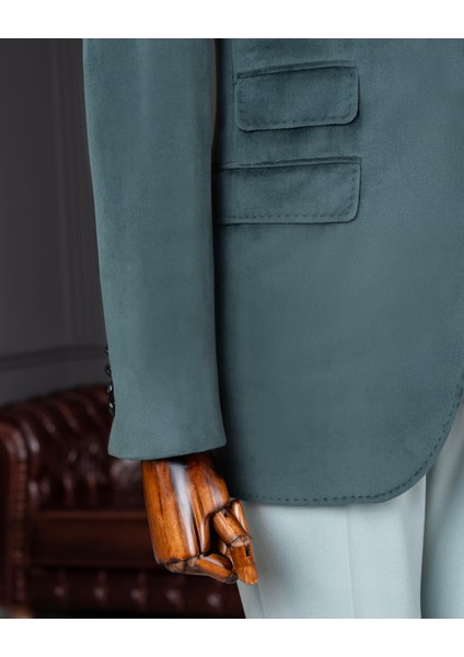 Terziademaltun Italyan Stil Kadife Erkek Tek Ceket Yeşil T11042 fırsatları