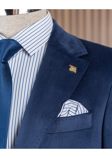 İtalyan stil mono yaka kadife erkek tek ceket saks T11045 modelleri