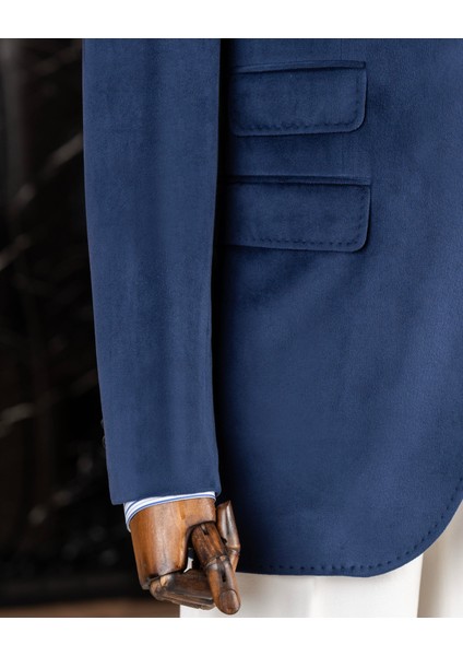 İtalyan stil mono yaka kadife erkek tek ceket saks T11045 indirimleri