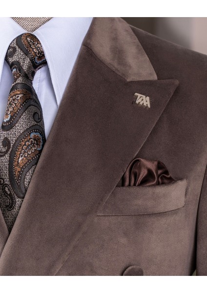 İtalyan stil kadife kruvaze erkek tek ceket Vizon T11031 modelleri