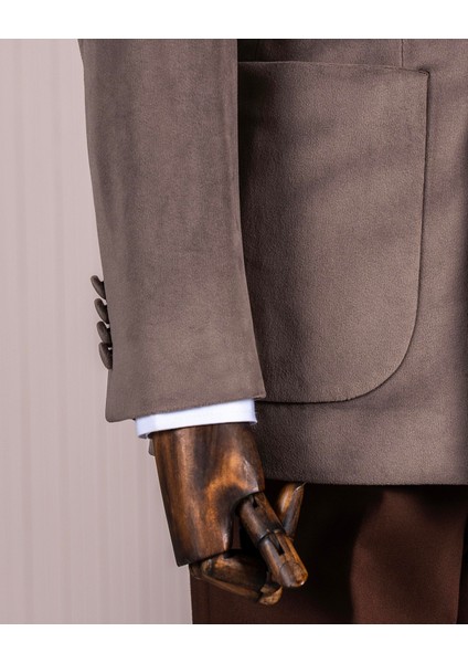 İtalyan stil kadife kruvaze erkek tek ceket Vizon T11031 fırsatları