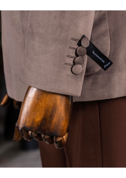 İtalyan stil kadife kruvaze erkek tek ceket Vizon T11031 indirimleri