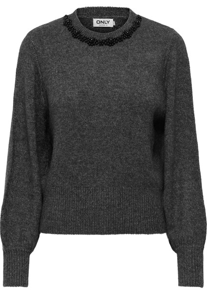 Kadın Onlelsa Taş Detaylı Uzun Kollu Örme Kazak 15210667 Gri modelleri