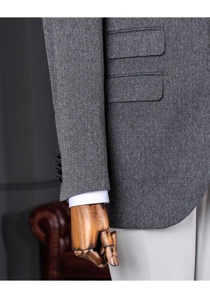 Italyan Stil Slim Fit Balıksırtı Desen Erkek Ceket Antrasit T13052 indirimleri