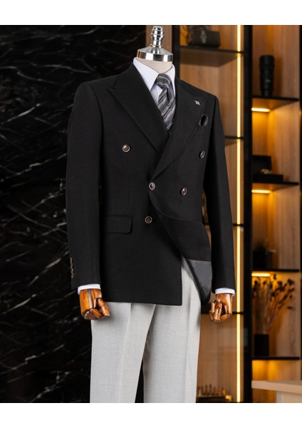 Italyan Stil Slim Fit Kadife Erkek Tek Ceket Siyah T13181
