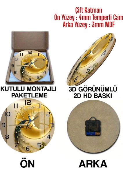 Şıklığıyla Göz Kamaştıran 3D Görünümlü Temperli Cam Saat – 33 cm CSDW382 indirimleri