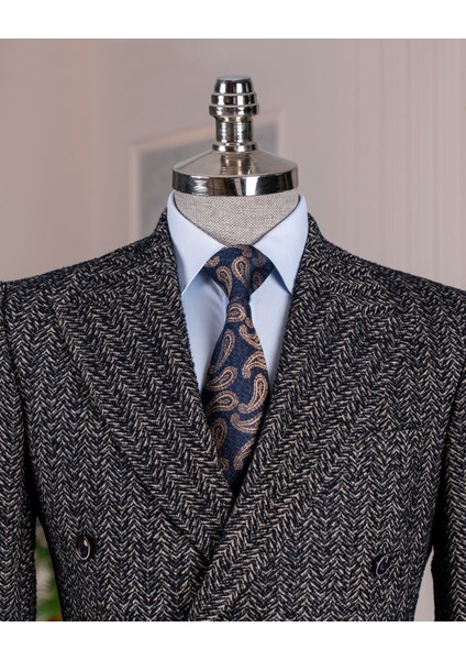 Italyan Stil Slim Fit Balıksırtı Kruvaze Tek Ceket Erkek Lacivert T13482 fiyatları