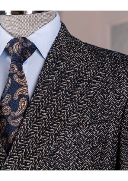 Italyan Stil Slim Fit Balıksırtı Kruvaze Tek Ceket Erkek Lacivert T13482 modelleri