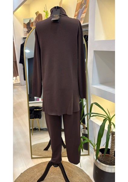 pantolonlu triko takim 1353 kahve modelleri