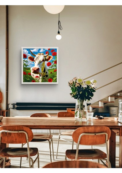 Camdaki Inek, Mutfak LED Tablo – 60X60 cm | Sıva Üstü Montajlı, Tak-Çalıştır Sistem, Arapuarlı