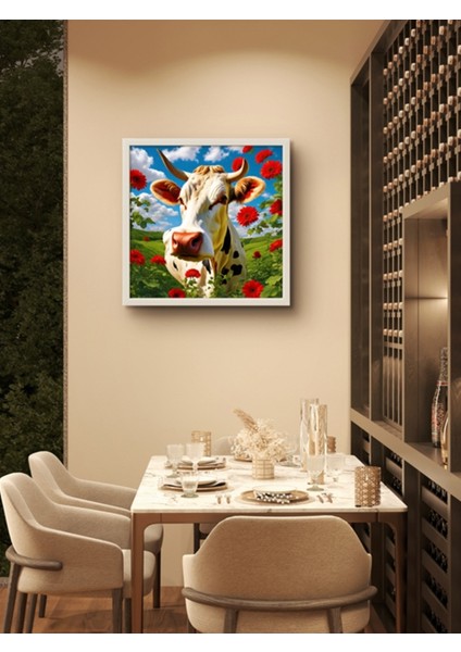 Camdaki Inek, Mutfak LED Tablo – 60X60 cm | Sıva Üstü Montajlı, Tak-Çalıştır Sistem, Arapuarlı modelleri