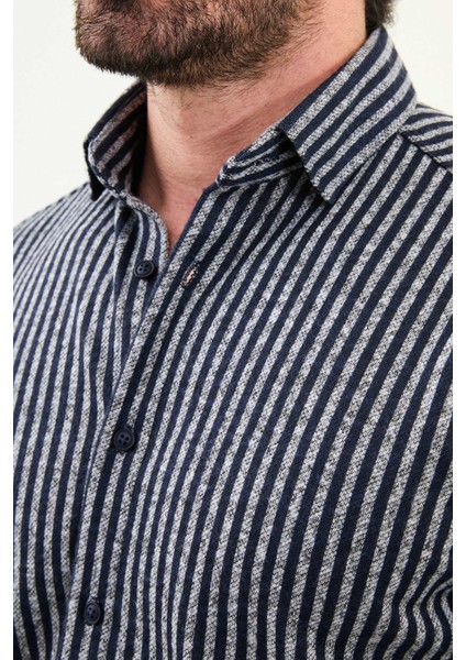 Çizgili Slim Fit Yün Erkek Gömlek fiyatları