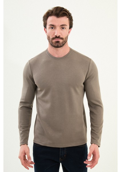 Desenli Slim Fit Bisiklet Yaka Uzun Kollu Erkek T-Shirt