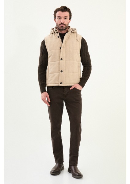 Çizgili Slim Fit Kapşonlu Şişme Erkek Yelek modelleri