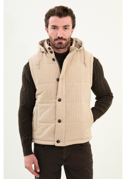 Çizgili Slim Fit Kapşonlu Şişme Erkek Yelek fırsatları