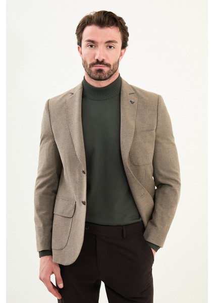 Düz Slim Fit Torba Cep Mono Yaka Yün Erkek Ceket