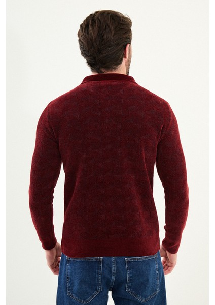 Desenli Slim Fit Fermuarlı Polo Yaka Şönil Kumaş Erkek Triko Kazak modelleri